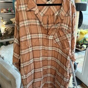 Torrid Brown and White Plaid Shirt